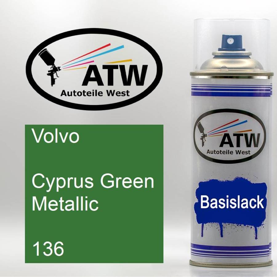 Volvo, Cyprus Green Metallic, 136: 400ml Sprühdose, von ATW Autoteile West.